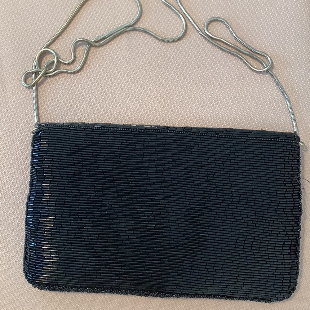 La Regale Black Beaded Evening Clutch/Shoulder Bag - Picture 4 of 12
